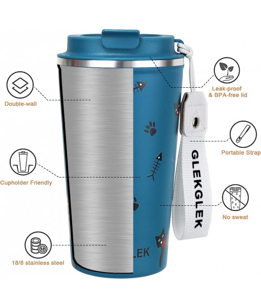GLEK GLEK Insulated Coffee Mug, Travel Mug for Iced Drinks 510ml Insulated Cat Mug