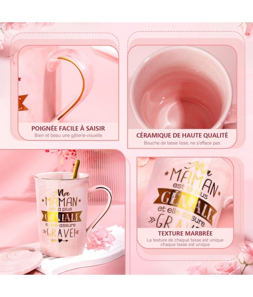 Mom Christmas Birthday Gift - My Mom Is the Most Awesome - Coffee Mug with Gold Inscription, Gift Box Idea for Mom, 400ml Ceramic Mother Mug, Lid, Spoon, Greeting Card