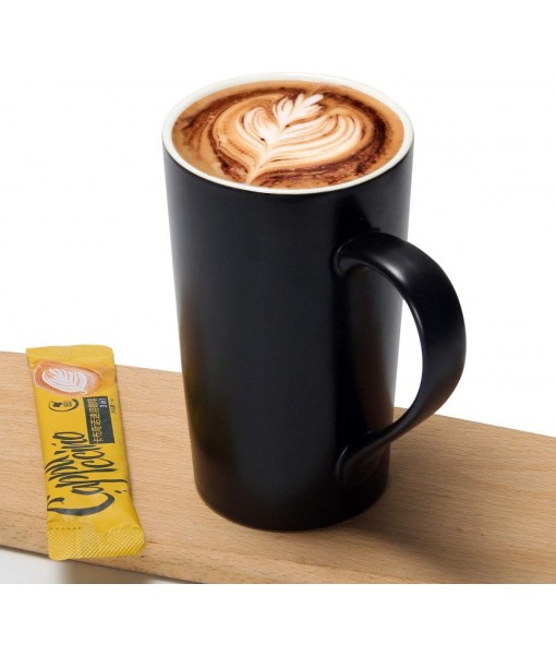 20oz/600ml Large Coffee Mugs, Smilatte M007 Tall Flat Ceramic Mug with Handle for Dad Men, Set of 2, Black