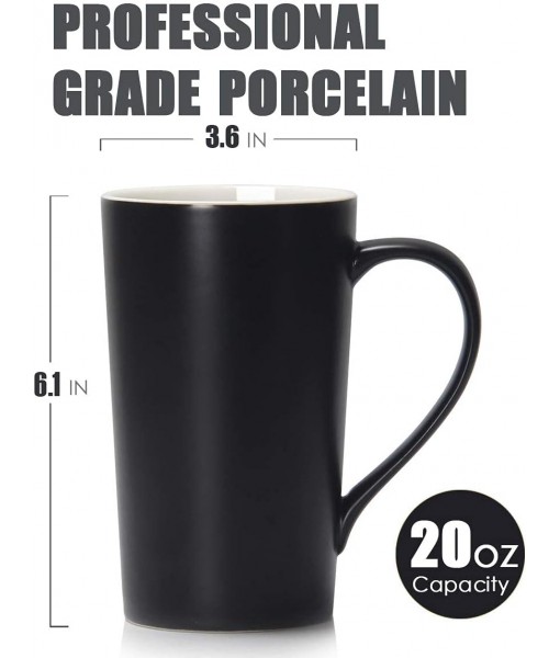 20oz/600ml Large Coffee Mugs, Smilatte M007 Tall Flat Ceramic Mug with Handle for Dad Men, Set of 2, Black