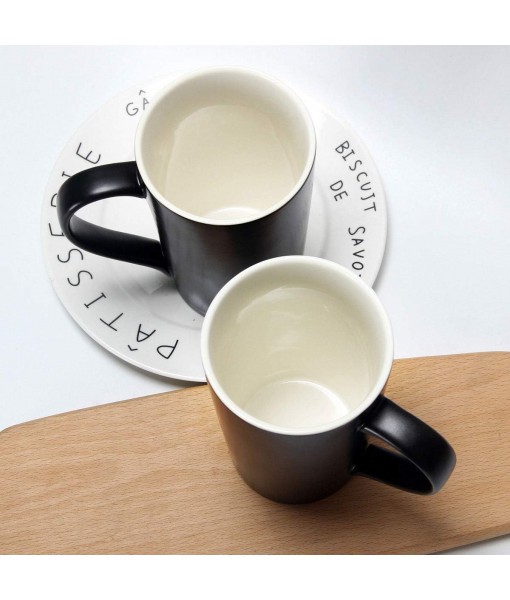 20oz/600ml Large Coffee Mugs, Smilatte M007 Tall Flat Ceramic Mug with Handle for Dad Men, Set of 2, Black