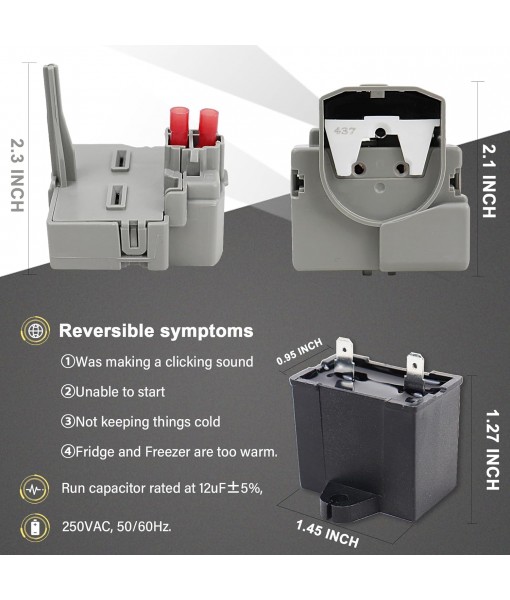 2319792 W10197428 W10189190 TSD2 Refrigerator Start Device Combination W10662129 Capacitor Compatible with whirlpool kenmore electrolux Refrigerator zer Compatible 241527803 241941003 2255198 12vf