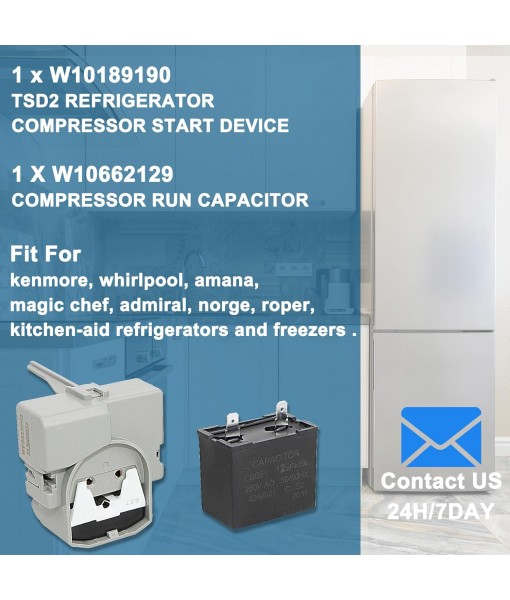 2319792 W10197428 W10189190 TSD2 Refrigerator Start Device Combination W10662129 Capacitor Compatible with whirlpool kenmore electrolux Refrigerator zer Compatible 241527803 241941003 2255198 12vf