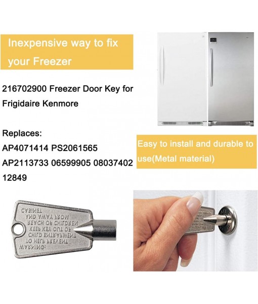 2 Pack 216702900 zer Door Key for Frigidaire Kenmore AP4071414 PS2061565 AP2113733 AP4301346 PS1991481 06599905 08037402 12849(Metal)