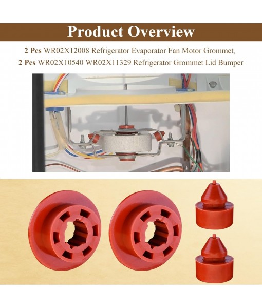 2 Pcs WR02X12008 Refrigerator Evaporator Fan Motor Grommet, 2 Pcs WR02X10540 WR02X11329 Refrigerator Grommet Lid Bumper, Fit for GE & Hotpoint Refrigerators and zer