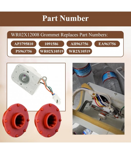 2 Pcs WR02X12008 Refrigerator Evaporator Fan Motor Grommet, 2 Pcs WR02X10540 WR02X11329 Refrigerator Grommet Lid Bumper, Fit for GE & Hotpoint Refrigerators and zer