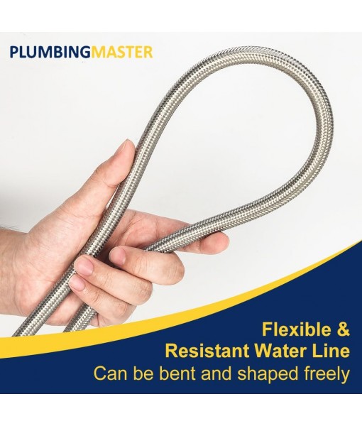 15FT Stainless Steel Braided Ice Maker Supply Line – 1/4″ Compression x 1/4″ Compression Fittings, Lead‑, Burst‑Proof, Universal Fit, NSF/UPC Certified, 10‑Year Warranty