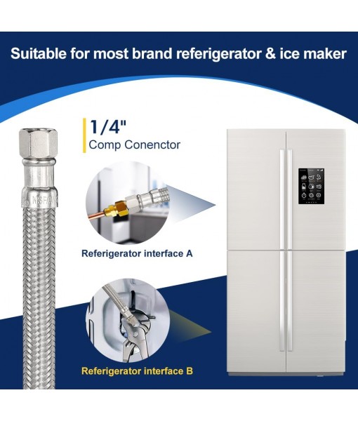 15FT Stainless Steel Braided Ice Maker Supply Line – 1/4″ Compression x 1/4″ Compression Fittings, Lead‑, Burst‑Proof, Universal Fit, NSF/UPC Certified, 10‑Year Warranty