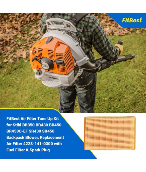FitBest Air Filter Tune Up Kit for Stihl BR350 BR430 BR450 BR450C-EF SR430 SR450 Backpack Blower, Replacement Air Filter 4223-141-0300 with Fuel Filter & Spark Plug