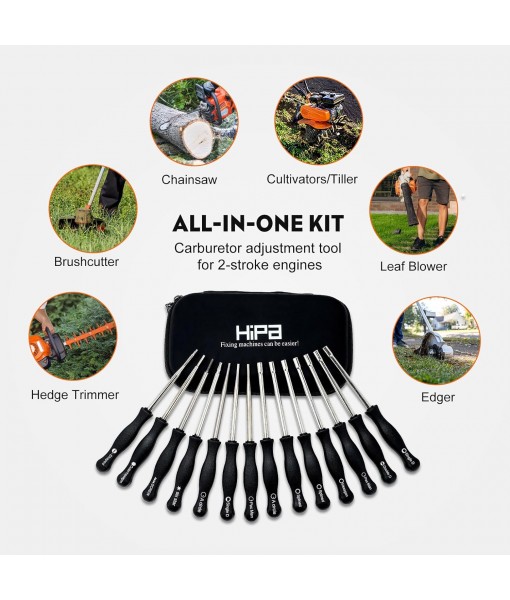 HIPA Pack-of-14 Carburetor Adjustment Tool + RPM Tachometer Hour Meter for 2-Cycle Small Engine, Compatible with Poulan STHIL Echo Ryobi Troy Bilt Trimmer Leaf Blower Weedeater Chainsaw