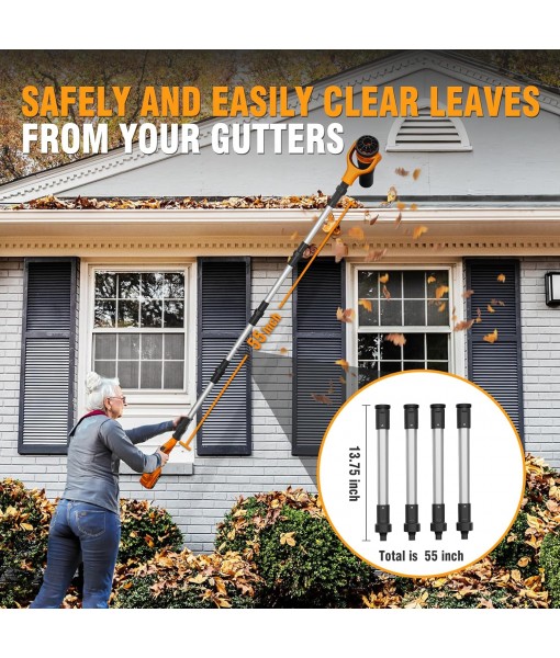 Roof Gutter Cleaning from The Ground, 40V Leaf Blowers Cordless, 580CFM/180MPH with 2 Batteries and Charger, Brushless 2-Speed Motor for Gutter Cleaning Extension Attachment Kit for Garden,House