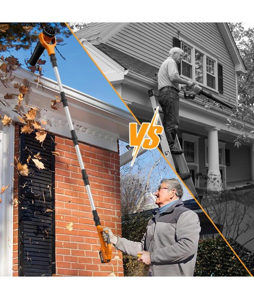 Roof Gutter Cleaning from The Ground, 40V Leaf Blowers Cordless, 580CFM/180MPH with 2 Batteries and Charger, Brushless 2-Speed Motor for Gutter Cleaning Extension Attachment Kit for Garden,House