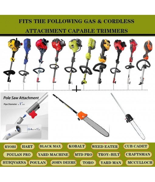 Kerlista Replacement Pole saw Attachment compatible with Weed Eater Snapper dewalt Craftsman Ryobi John Deere Worx Troy-Bilt and Homelite multi-tool Hus 28LD Power head Black