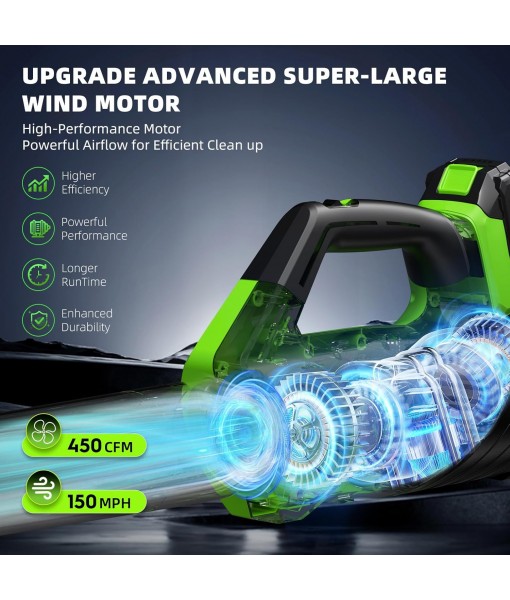 2025 Upgrade Leaf Blower, Leaf Blower Cordless with 2 * 2.6AH Batteries and Fast Charger, 450CFM &150MPH and 2 Speed Mode, Lightweight Electric Leaf Blowers for Lawn,Yard, Leaves, Dust,Snow Care