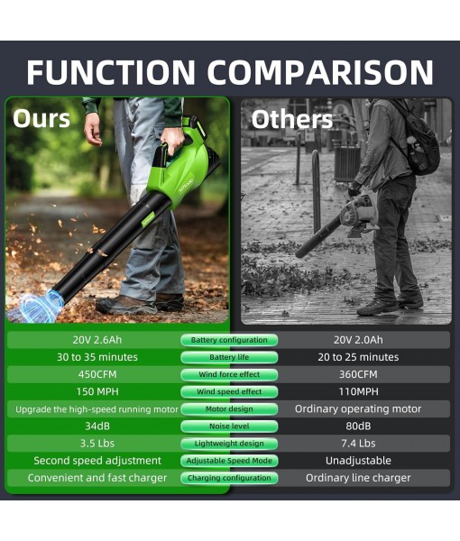 2025 Upgrade Leaf Blower, Leaf Blower Cordless with 2 * 2.6AH Batteries and Fast Charger, 450CFM &150MPH and 2 Speed Mode, Lightweight Electric Leaf Blowers for Lawn,Yard, Leaves, Dust,Snow Care