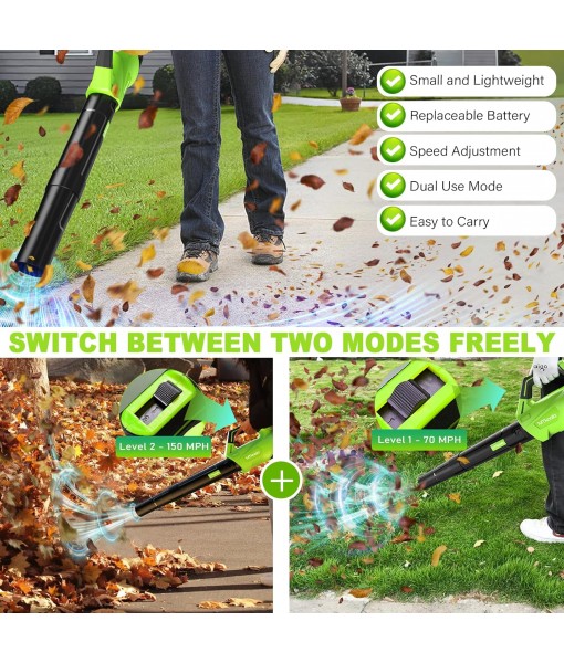 2025 Upgrade Leaf Blower, Leaf Blower Cordless with 2 * 2.6AH Batteries and Fast Charger, 450CFM &150MPH and 2 Speed Mode, Lightweight Electric Leaf Blowers for Lawn,Yard, Leaves, Dust,Snow Care