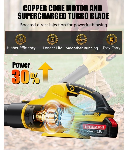 Leaf Blower Cordless Compatible with Dewalt 20V Max Battery, Electric Cordless Leaf Blower with 2× 3.0Ah Batteries and Charger,6 Speed Levels & 500CFM,Blowers for Blowing Leaves, Lawn Care and Dust