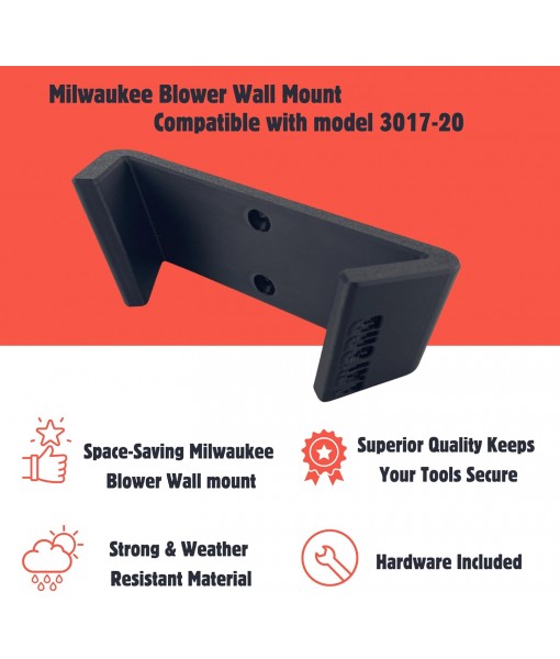 Wall Mount for Milwaukee M18 Leaf Blower | Only Compatible with Models 3017-20 or 3017-21 | Heavy-Duty Black Wall Mounting Bracket Holder Storage Hook with Included Hardware