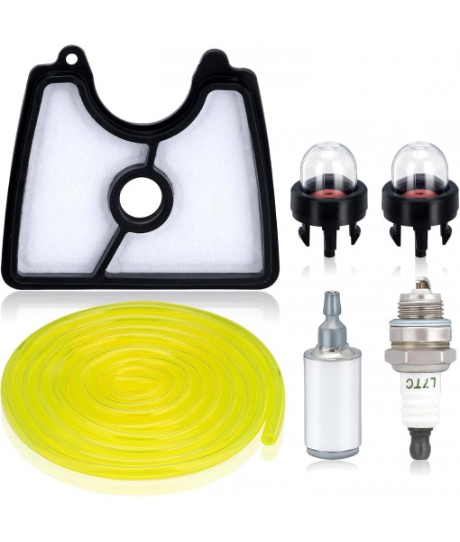 Powtol 545112101 125B Air Filter Kit for Husqvarna 125B 125BX 125BVX Leaf Blower Parts Craftsman 358794810 358794811 Leafblower Tune Up Kit with 125B Fuel Filter Line Spark Plug Primer Bulb