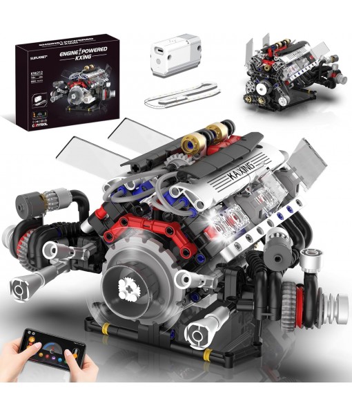 V8 Engine Kits That Works Building Sets,Car Engine Model Kit with Motor and Lights,Visible Piston Movement Mechanical STEM Toy for Car Enthusiasts Adults,Kids(664PCS)