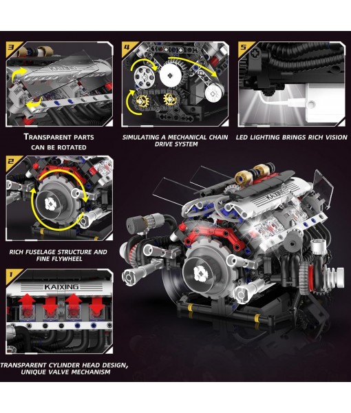 V8 Engine Kits That Works Building Sets,Car Engine Model Kit with Motor and Lights,Visible Piston Movement Mechanical STEM Toy for Car Enthusiasts Adults,Kids(664PCS)