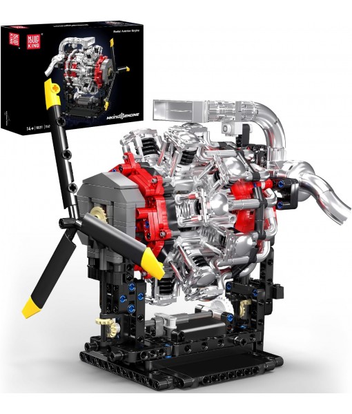 Mould King Aircraft Engine Building Blocks Set - Mini Radial Aviation Engine Model Kit with Motor, 7-Cylinder Engine Engineering Building Kits, DIY STEM Construction Toys for Adults (1147 PCS)