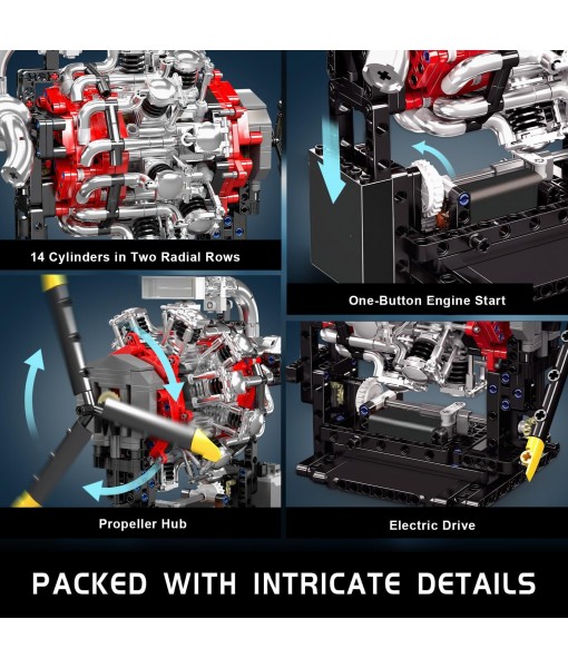Mould King Aircraft Engine Building Blocks Set - Mini Radial Aviation Engine Model Kit with Motor, 7-Cylinder Engine Engineering Building Kits, DIY STEM Construction Toys for Adults (1147 PCS)