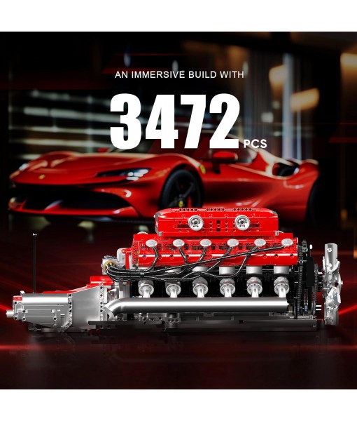 Mould King V12 Engine Model Kit That Runs, MOC Engineering Model Building Kit with Battery and Motor, 3472 PCS STEM Engineering Building Blocks for Adults