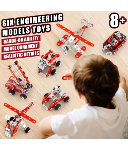 Building Fire Truck Set For Boys Age 8-12，Stem Assembly Metal 3-d Puzzle Fire Engine Model Car Building Kit Construction Toys，Parent-Child Interaction Gifts Erector Sets For Kids 8-16 Red（303pcs）