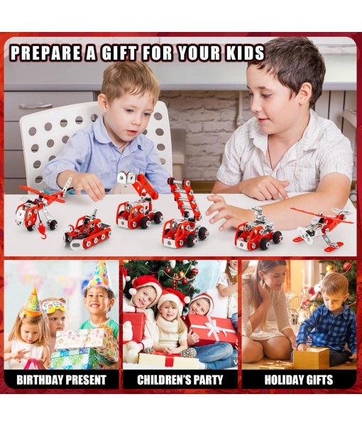 Building Fire Truck Set For Boys Age 8-12，Stem Assembly Metal 3-d Puzzle Fire Engine Model Car Building Kit Construction Toys，Parent-Child Interaction Gifts Erector Sets For Kids 8-16 Red（303pcs）