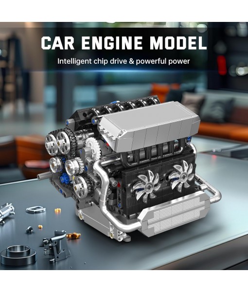 Mould King 10213 Car Engine Building Sets, Intelligent Chip Drive Engine Model Kit That Runs, Build Your Own STEM V8 Engine Model Toys for Age 14+/Adults Collections Home or Office Décor (744+ PCS)