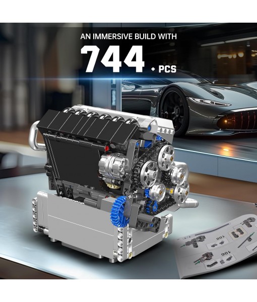 Mould King 10213 Car Engine Building Sets, Intelligent Chip Drive Engine Model Kit That Runs, Build Your Own STEM V8 Engine Model Toys for Age 14+/Adults Collections Home or Office Décor (744+ PCS)