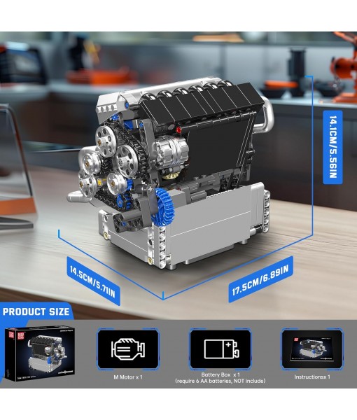 Mould King 10213 Car Engine Building Sets, Intelligent Chip Drive Engine Model Kit That Runs, Build Your Own STEM V8 Engine Model Toys for Age 14+/Adults Collections Home or Office Décor (744+ PCS)