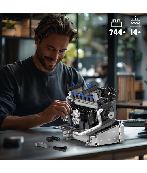 Mould King 10213 Car Engine Building Sets, Intelligent Chip Drive Engine Model Kit That Runs, Build Your Own STEM V8 Engine Model Toys for Age 14+/Adults Collections Home or Office Décor (744+ PCS)