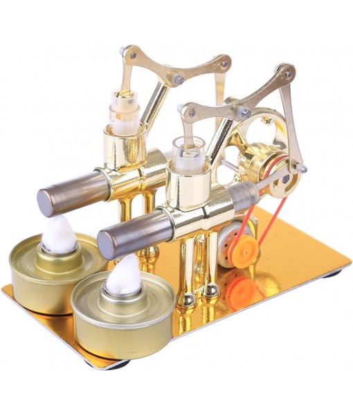 Stirling Engine Model Kit, Hot Double Cylinder Stirling Engine Motor Model Heat Steam Power Engine with Bulb, Mechanical Metal Stirling Motor Electricity Power Generator, Type 3