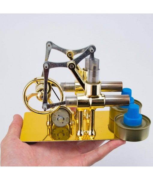 Stirling Engine Model Kit, Hot Double Cylinder Stirling Engine Motor Model Heat Steam Power Engine with Bulb, Mechanical Metal Stirling Motor Electricity Power Generator, Type 3