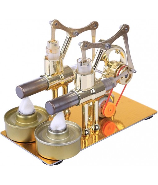 Stirling Engine Model Kit, Hot Double Cylinder Stirling Engine Motor Model Heat Steam Power Engine with Bulb, Mechanical Metal Stirling Motor Electricity Power Generator, Type 3