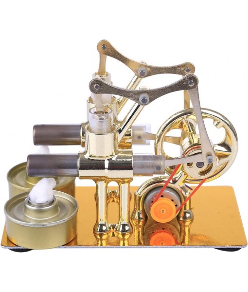 Stirling Engine Model Kit, Hot Double Cylinder Stirling Engine Motor Model Heat Steam Power Engine with Bulb, Mechanical Metal Stirling Motor Electricity Power Generator, Type 3