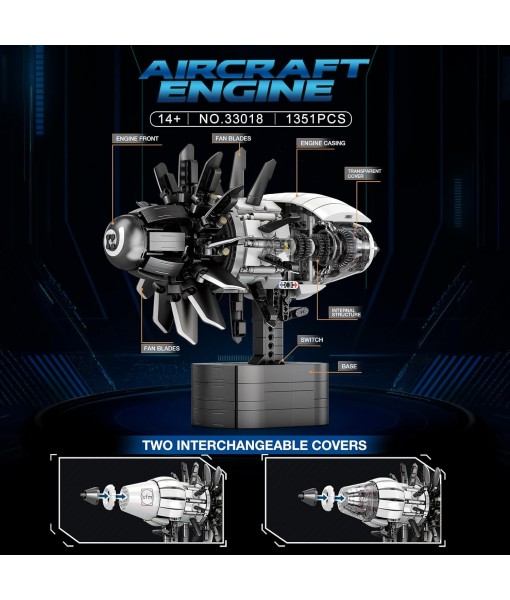 Reobrix Aircraft Engine Model Building Kit for Adults, 1351PCS Motorized Jet Turbofan Engine with Motor, STEM Mechanical Educational Building Blocks Toy for Teens and Collectors, Creative Display Gift