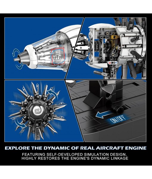 Reobrix Aircraft Engine Model Building Kit for Adults, 1351PCS Motorized Jet Turbofan Engine with Motor, STEM Mechanical Educational Building Blocks Toy for Teens and Collectors, Creative Display Gift