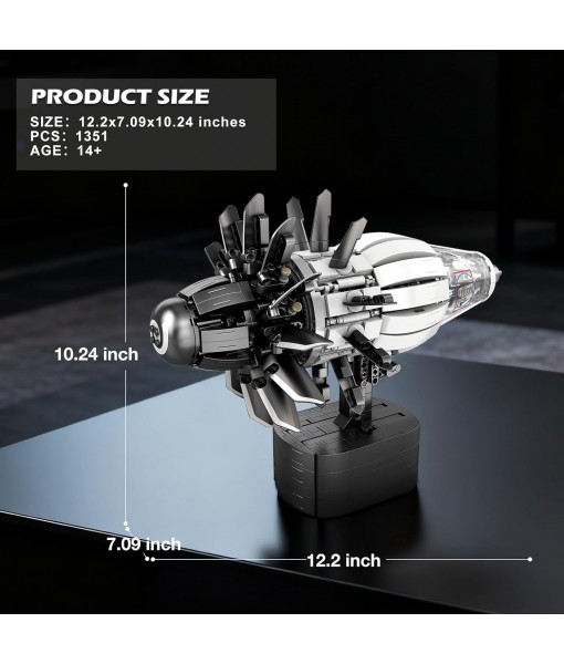 Reobrix Aircraft Engine Model Building Kit for Adults, 1351PCS Motorized Jet Turbofan Engine with Motor, STEM Mechanical Educational Building Blocks Toy for Teens and Collectors, Creative Display Gift