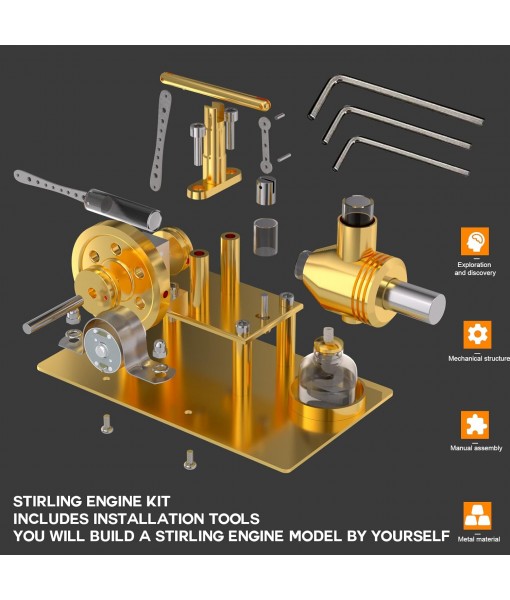 Stirling Engine Model Kit for Adults, Hot Air Stirling Engine DIY Assembly Balance Metal Engine Motor Model, Electricity Generator Mini Engine Kit Engine Building Kit Gift