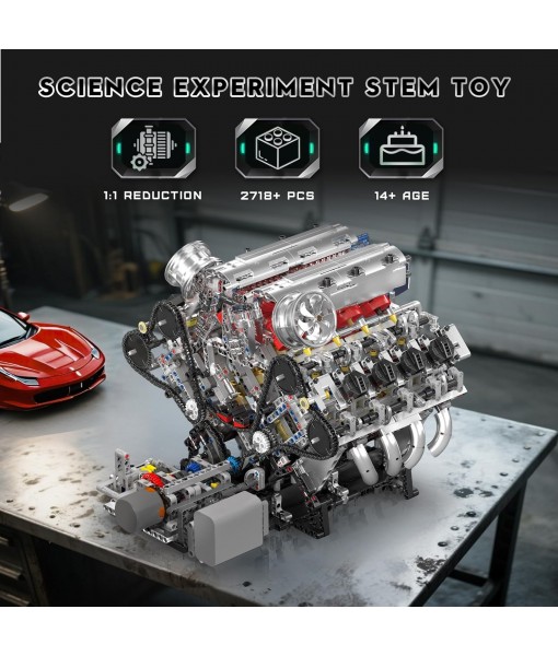 Mould King 10219 V8 Engine Model Kit - Build Your Own Supercar Model Engine, STEM Engineering Building Blocks Sets with Motor, 8-Cylinder Engine Building Kits for Teens Adults(2718 Pieces)