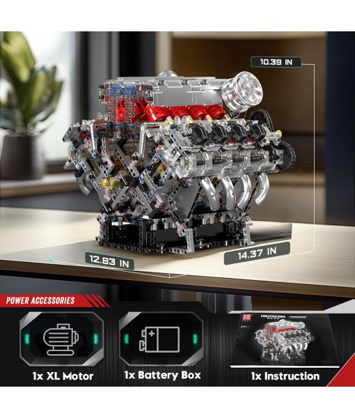 Mould King 10219 V8 Engine Model Kit - Build Your Own Supercar Model Engine, STEM Engineering Building Blocks Sets with Motor, 8-Cylinder Engine Building Kits for Teens Adults(2718 Pieces)