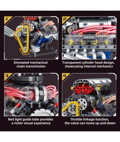 V8 Engine Building Blocks That Run, Visible Mini V8 Car Engine Model Kit with LED Light and App Control, Collectible Set for Adults, Construction Engine Building Set for Kids (665 PCS)