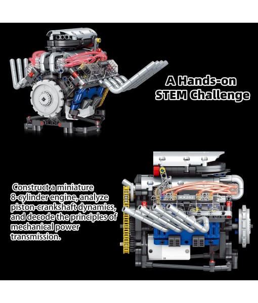 V8 Engine Building Blocks That Run, Visible Mini V8 Car Engine Model Kit with LED Light and App Control, Collectible Set for Adults, Construction Engine Building Set for Kids (665 PCS)