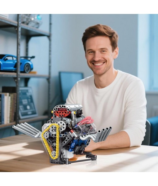 V8 Engine Building Blocks That Run, Visible Mini V8 Car Engine Model Kit with LED Light and App Control, Collectible Set for Adults, Construction Engine Building Set for Kids (665 PCS)
