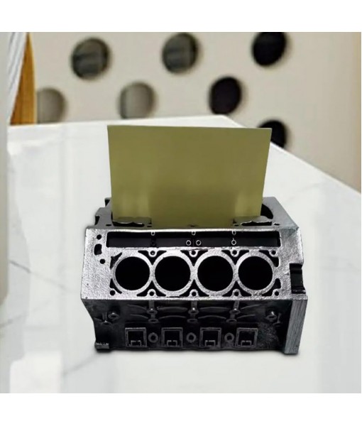 Engine Block Business Card & Pencil Holder DIY Business Card Holder Organizer Display Desk Engine Model Silver