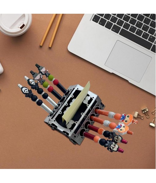 Engine Block Business Card & Pencil Holder DIY Business Card Holder Organizer Display Desk Engine Model Silver