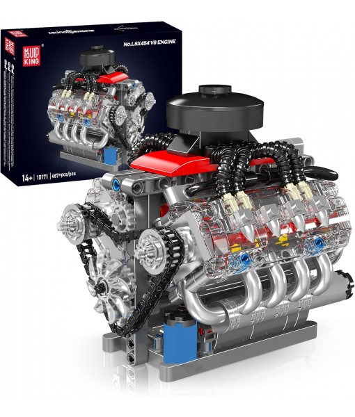 Mould King 10171 V8 Engine Model Kit That Works, 8 Cylinder Car Engine with Motor, Building Blocks Collectibles for Adults, STEM Build Set (487 Pieces)